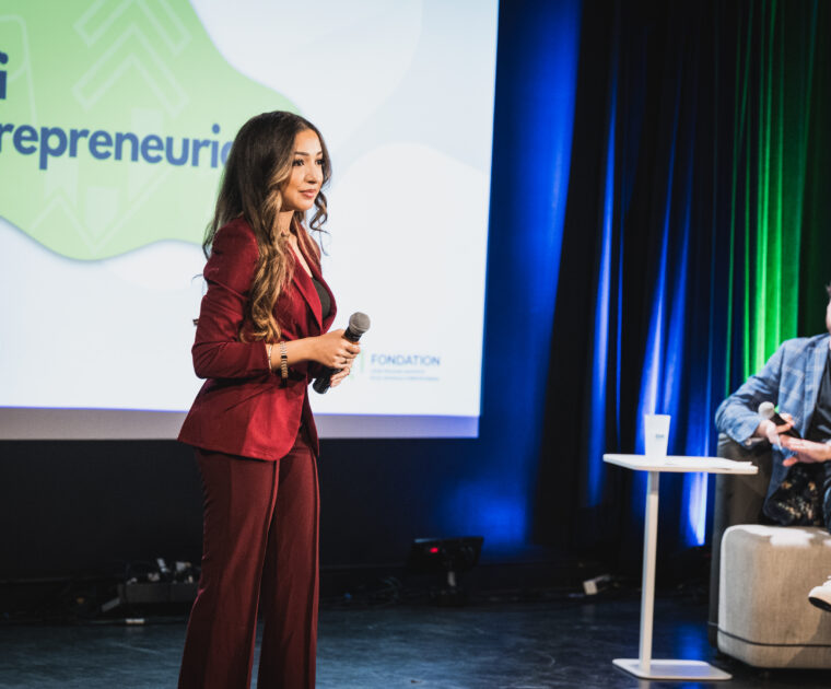 Hiba Ham, étudiante en Sciences humaines — profil Gestion des organisations et responsabilités sociales, lors du Défi entrepreneurial 2025.